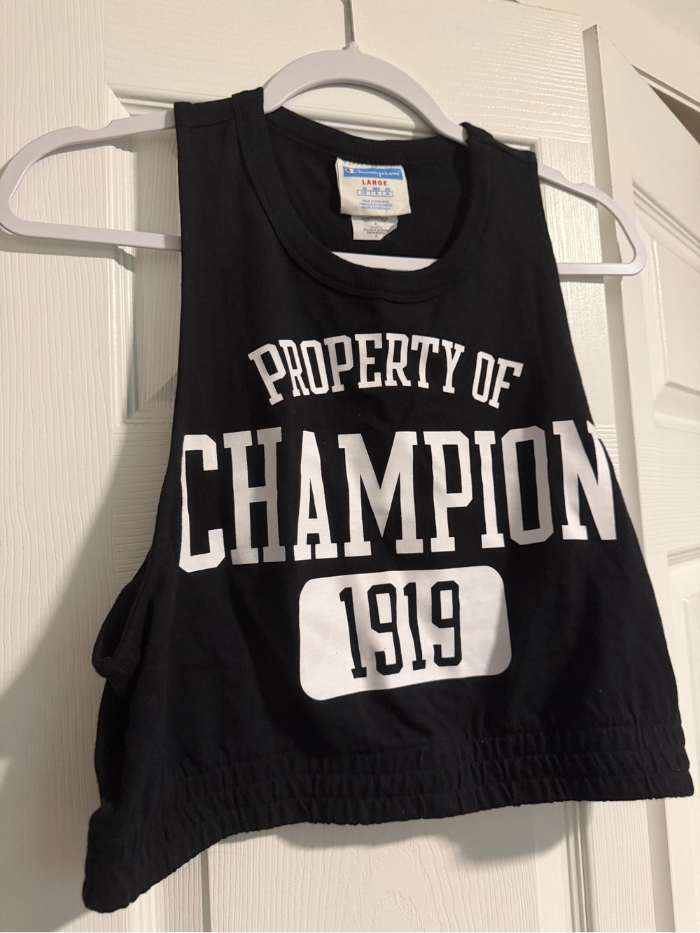 Champion Black Cropped Tank with White 'PROPERTY OF CHAMPION 1919' Graphic